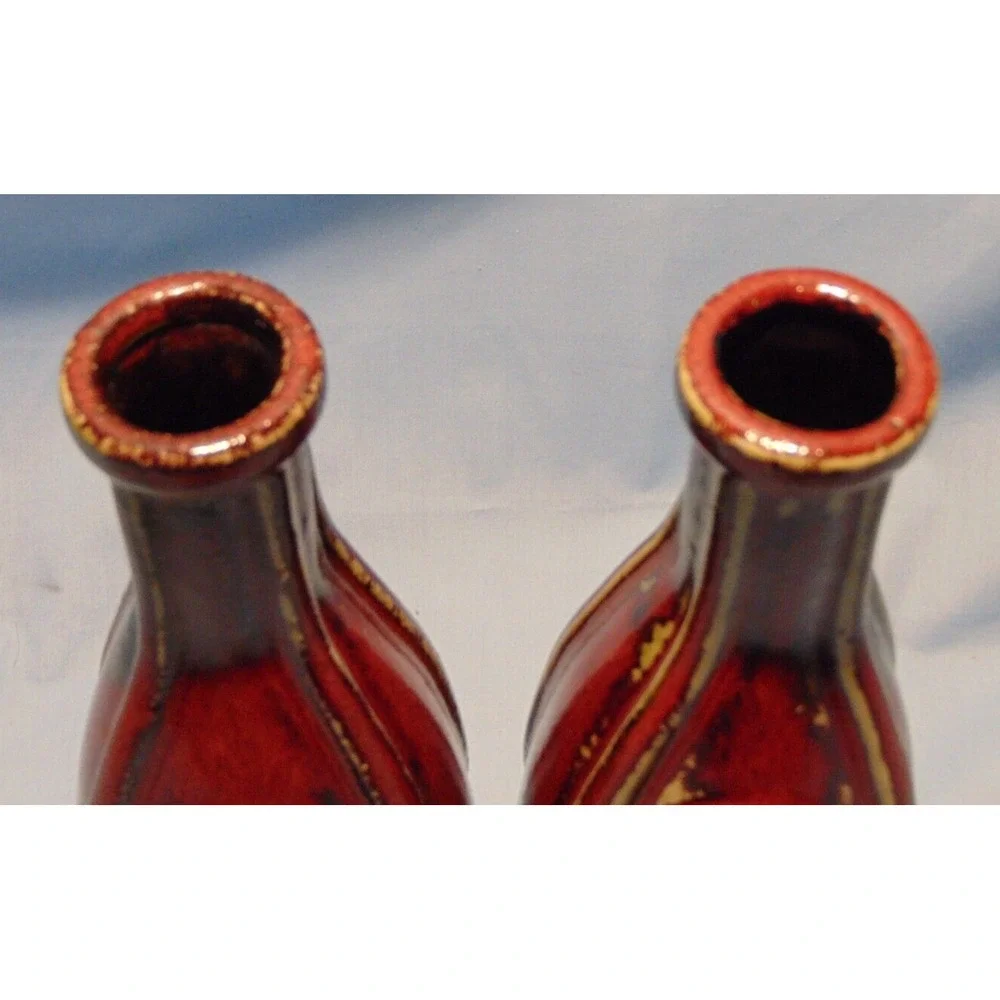 Large Medallion Flambe Oxblood Glaze Chinese Porcelain Ceramic Pottery Vase Set‎